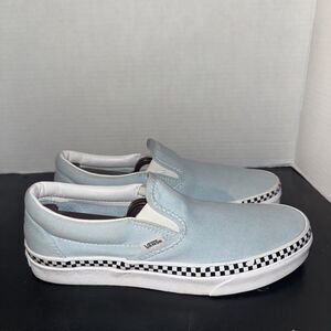 Vans Women's Classic Slip-On Foxing Check Cool Blue White Skate Shoes Size 8.5